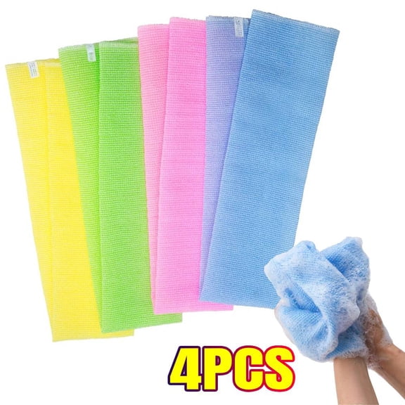 4-PACK Exfoliating Washcloth Nylon Bath Wash Cloth Exfoliating Cloth Loofah Towel Beauty Washcloth Sponge Loofah Body Scrub Back Scrubber for Shower