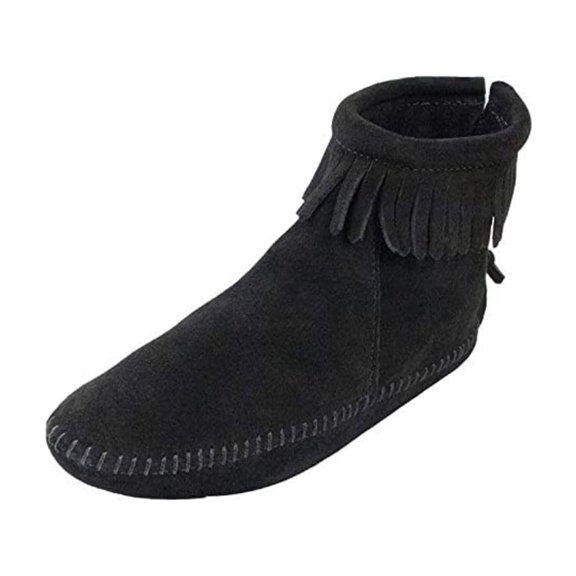 Minnetonka Women's Back Zipper Bootie,Soft Leather Sole Black,5.5 M US