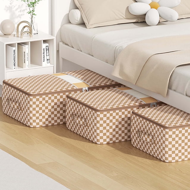 Fufafayo Large Capacity Waterproof Underbed Storage Bag, Checkerboard Pattern Visible Window Clothes Quilt Organizer, Foldable Fabric Storage Container for Bedroom Closet Home Organization