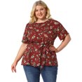 thumbnail image 3 of Women's Plus Size Tops Ruffle Short Sleeve Summer Chiffon Floral Blouse Burgundy 2X, 3 of 7