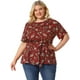 thumbnail image 3 of Women's Plus Size Tops Ruffle Short Sleeve Summer Chiffon Floral Blouse Burgundy 2X, 3 of 7