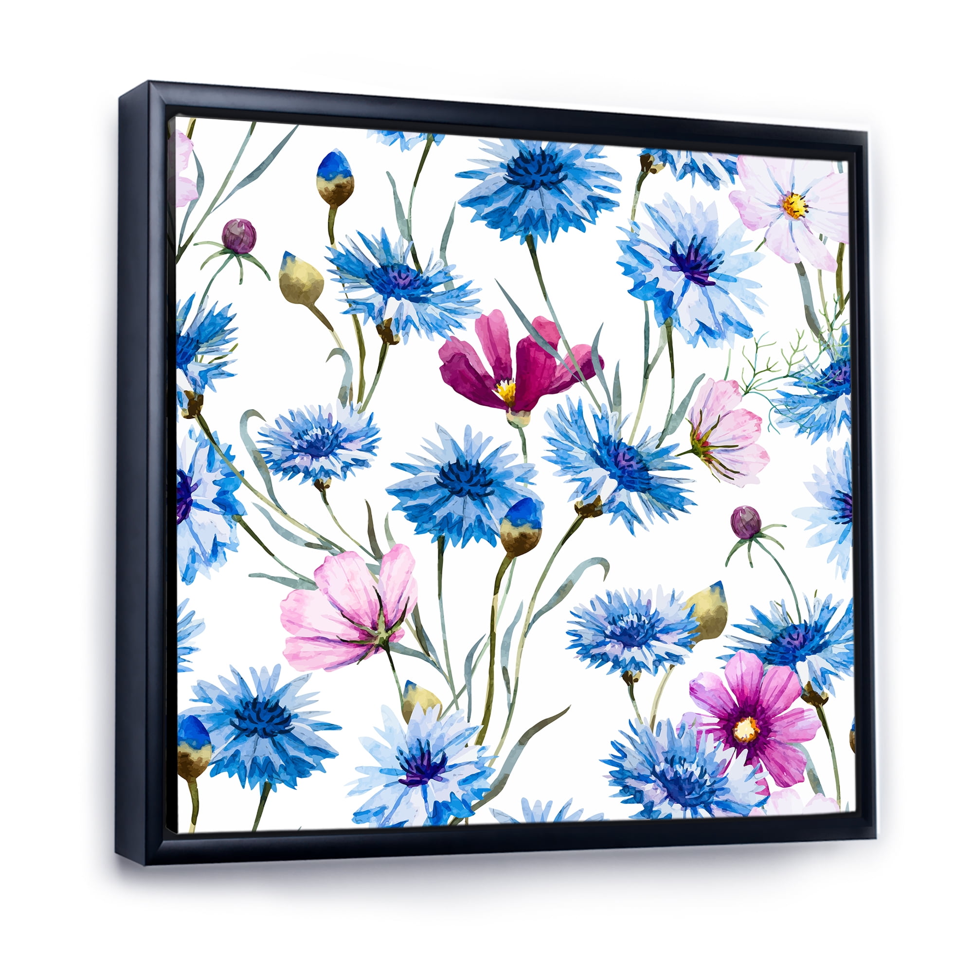 Designart 'Pink and Blue Wild Cornflowers' Traditional Framed Canvas Wall Art Print