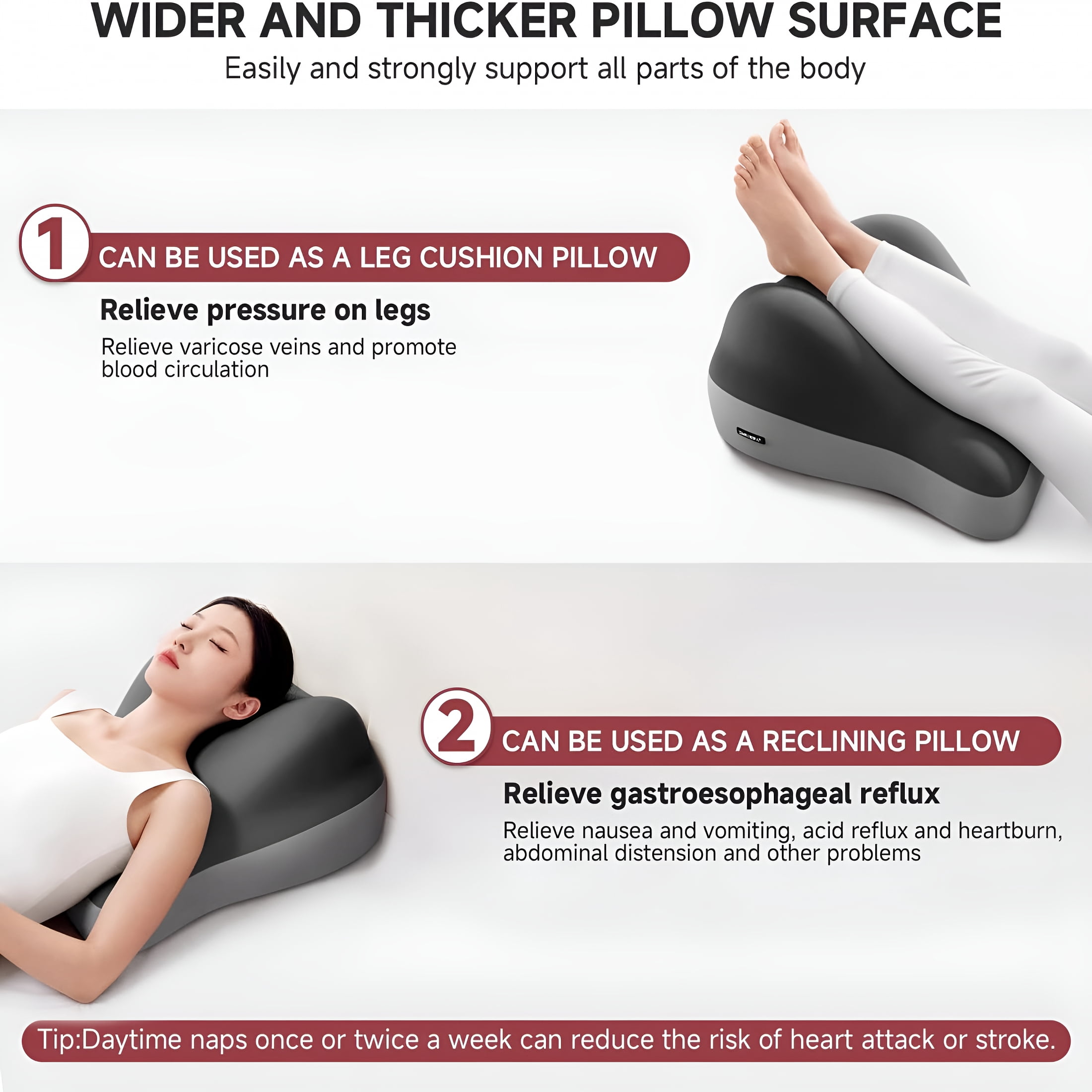 XIBUFE Multi-Position Wedge Pillow for Back Support,Multifunctional Positioning Pad with Memory Foam for Heartburn,Acid Reflux,Back Pain,Neck Pain Relief (Grey)