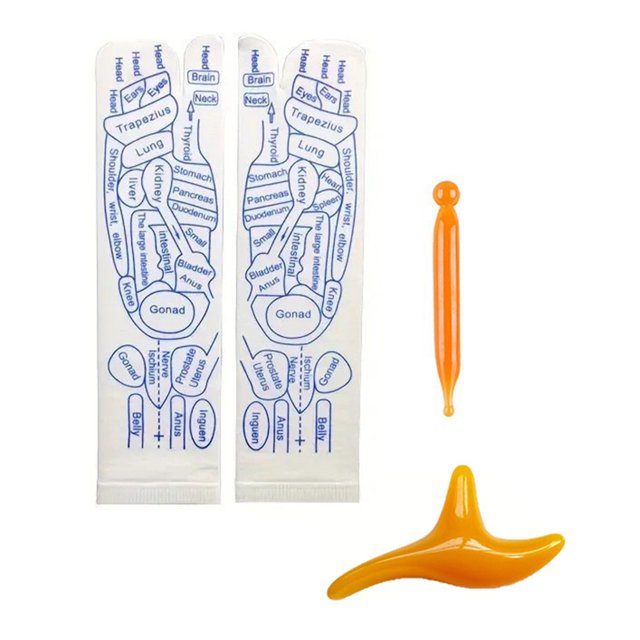 Tignapoo Traditional Chinese Acupressure Socks with Massage Tools for Men & Women - White & Blue Polyester Fiber Socks, Includes 2 Massage Sticks, Sizes 35-45