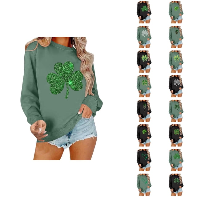 Chandail Graphique Trèfle de la Saint-Patrick pour Femmes 2026 Tendance à Manches Longues Col Rond Chandail Femmes chandail