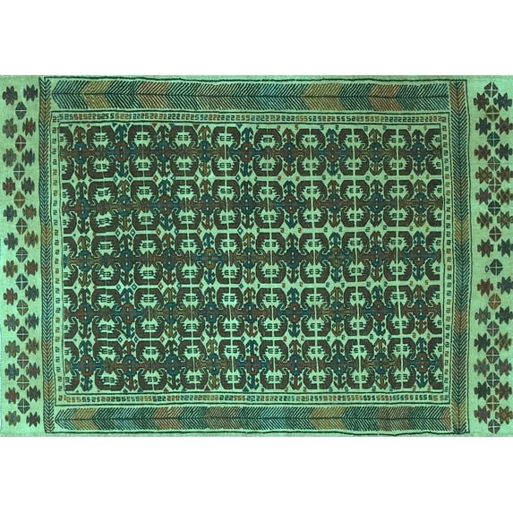 Ahgly Company Machine Washable Indoor Rectangle Southwestern Turquoise Blue Country Area Rugs, 8' x 12'