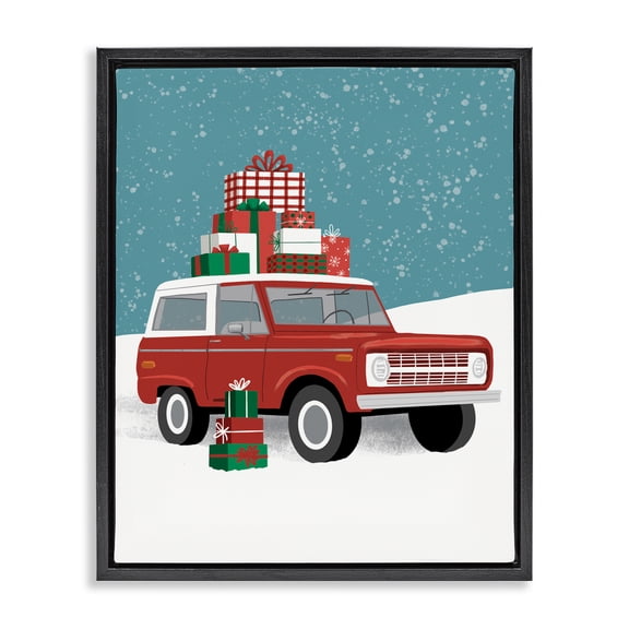 Stupell Industries Red SUV Christmas Time Black Framed Floater Canvas Wall Art design by Jilly Jack Designs, 21 x 17