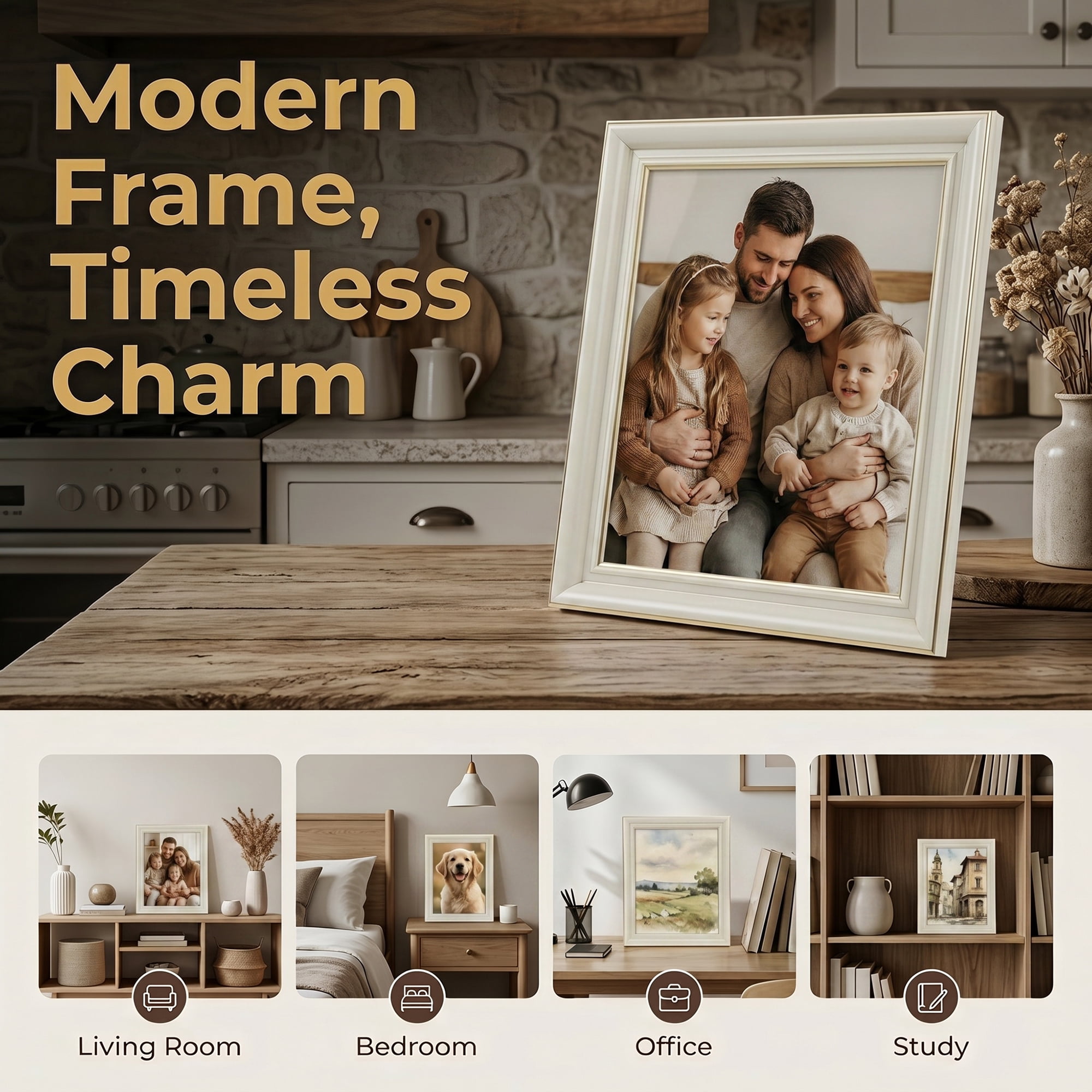Unique Bargains Aesthetic Ins Wood Photo Frame White 8" x 10"