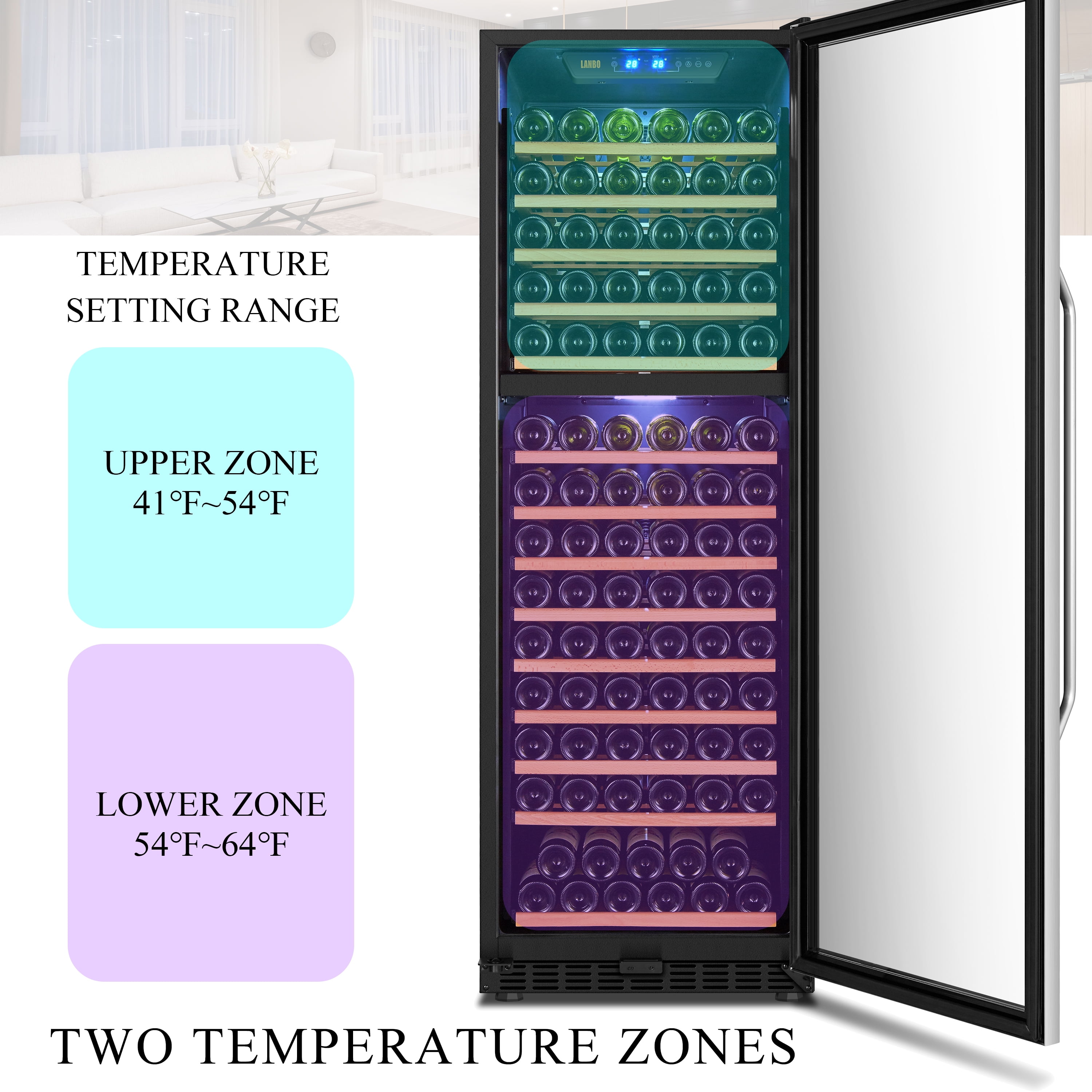 Lanbo 154 Bottle 24 inch Width Compressor Dual Zone Wine Cooler