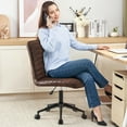 thumbnail image 2 of Chaise de Bureau en Cuir pour la Maison, Chaise de Bureau Sans Accoudoirs avec Roulettes Pivotante à 360°, Chaise d'Ordinateur Roulante avec Dossier, Chaise d'Appoint Réglable avec Base Tabouret, 2 of 8