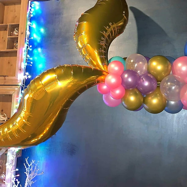 Ibaolea Premium Mermaid Balloon Garland And Arch Kit. Tail Fins, Pink, Purple, Aqua, Gold, Tying Tool, Fishing Line, Tape, Glue. Birthday Party Suppli