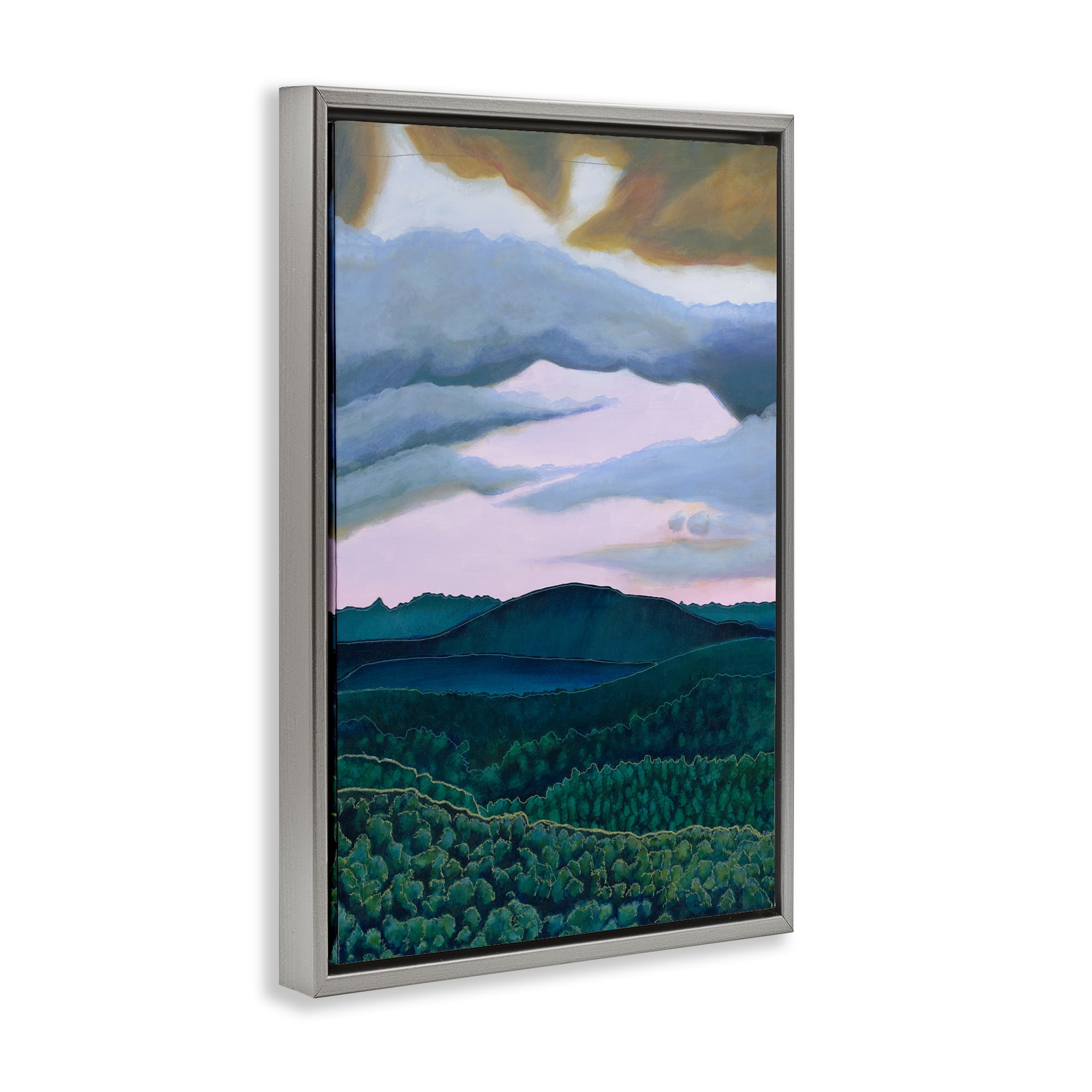 Stupell Industries Mountain Forests From Above Landscape & Nature Painting Gray Floater Framed Canvas Art Print Wall Art, 21 x 31