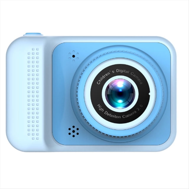 cámara digital 4k de 2000 w con doble cámara hd y pantalla de protección ocular, grabación de juegos integrada de 1080p, cámara para niños — vista frontal centrada de cámara infantil azul de plástico con lente circular grande, orificios de micrófono/altavoz en el frontal y botones laterales; especificaciones indican pantalla con protección ocular, grabación 1080p y cuerpo a prueba de golpes; a menudo usada también como herramienta de juego educativo portátil.