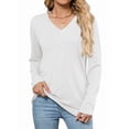 thumbnail image 2 of Womens T Shirts V Neck Long Sleeve Casual Tops Soft Solid Basic Tee White XL, 2 of 10