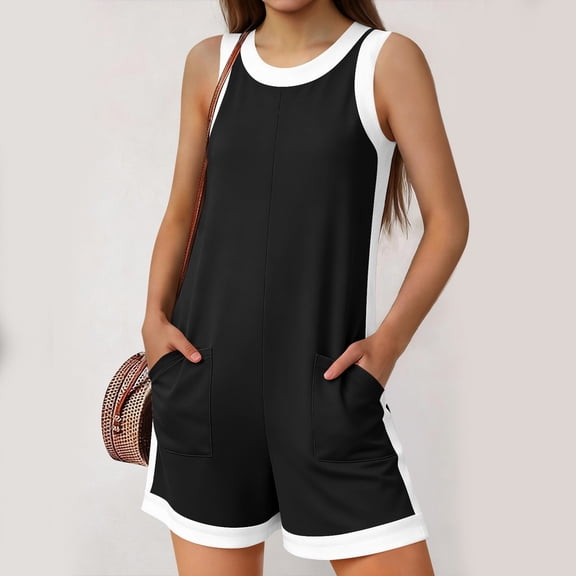 AUNVITO Women's Romper Breathable Comfortable Sporty Color Block Lightweight Stretchy Casual and Sporty Style