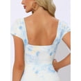 thumbnail image 5 of DARING DIVA Midi Cocktail Bodycon Square Neck Printed Dress L Light Blue, 5 of 6