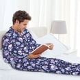thumbnail image 6 of Naloa Skull flower white blue Men’s Pajamas Set - Long Sleeve Button Down Sleep Shirt and Pajama Bottoms Sleepwear Set-Large, 6 of 7