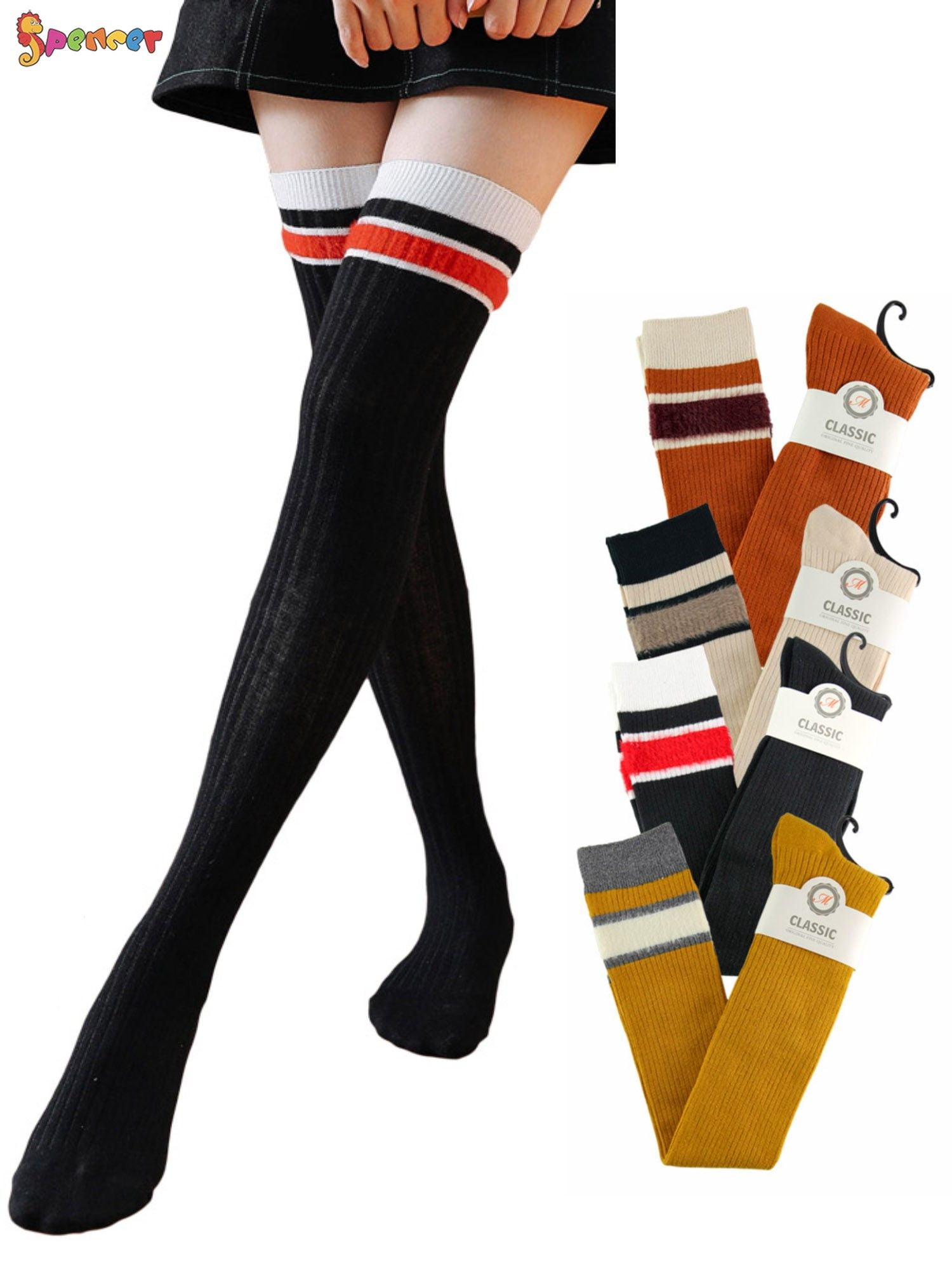Womens Red Green Striped Plus Size Thigh High Socks Extra Long Over Knee Boot Stockings