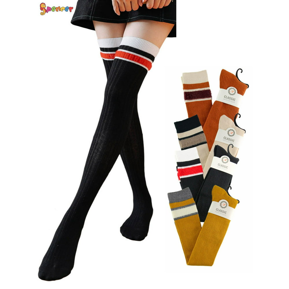 Spencer - Spencer 1 Pair Womens Striped Tube Thigh High Socks Over the ...