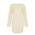 thumbnail image 4 of Sexy Dance Women Sweater Dress Solid Color Mini Dresses Long Sleeve Pullover Elegant Winter Jumper Tops Apricot M, 4 of 5