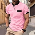 thumbnail image 2 of UVEASISHA Fashion Henley Shirts for Men Color Block Short Sleeve T-Shirt 3 Button Collarless Golf Shirts Regular Fit Casual Business Work Tees Pink XL, 2 of 6
