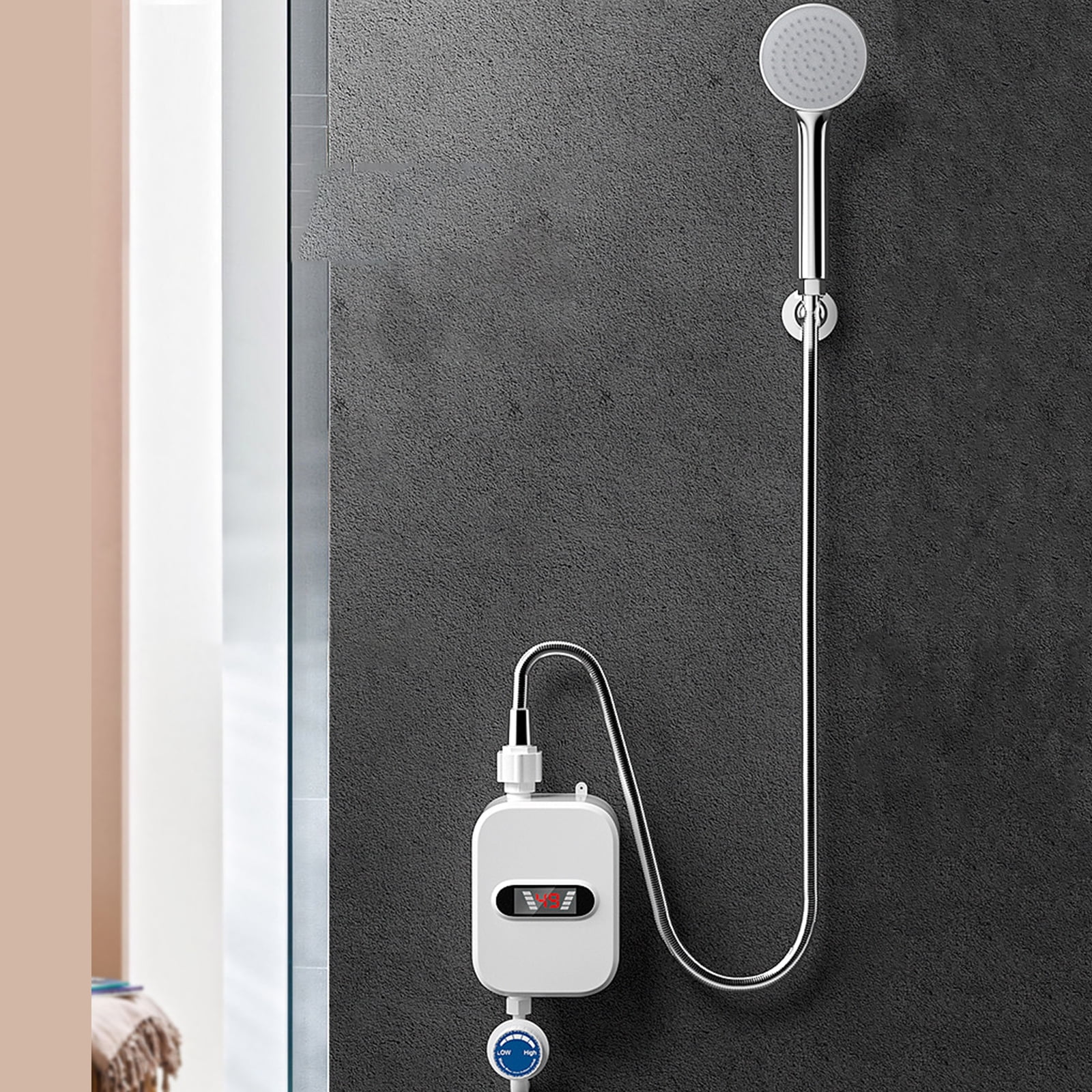 DICEEVIL Electric Tankless Water Heater with Shower Head Set, 3500W Electric Instant Hot Water Heater for Shower, LCD Display Rapid Heating Mini Water Heater for Home Bathroom, White