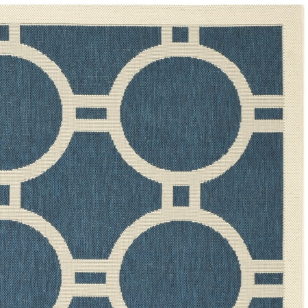 SAFAVIEH Courtyard Ariel Geometric Circle Indoor/Outdoor Area Rug, 4' x 5'7", Navy/Beige