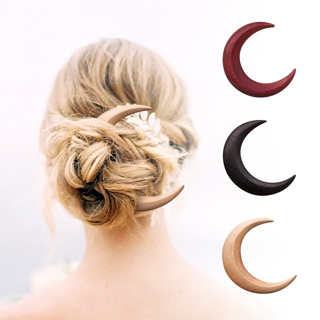 Fiudx Horquilla Tallada a Mano, Accesorio de Madera En Forma de Media Luna, Joya para Cabello con Diseño Espiral, Ideal para Peinados con Moño, Estilo Femenino, Material Duradero Arco Wengué, Disponi