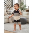 thumbnail image 4 of BemeyourBBs Newborn Baby Boy Summer Clothes Romper One Piece Outfit 0 3 6 12 18 Months Contrast Color Stripes Collar Short Sleeve Button Down Jumpsuit Shorts, 4 of 9