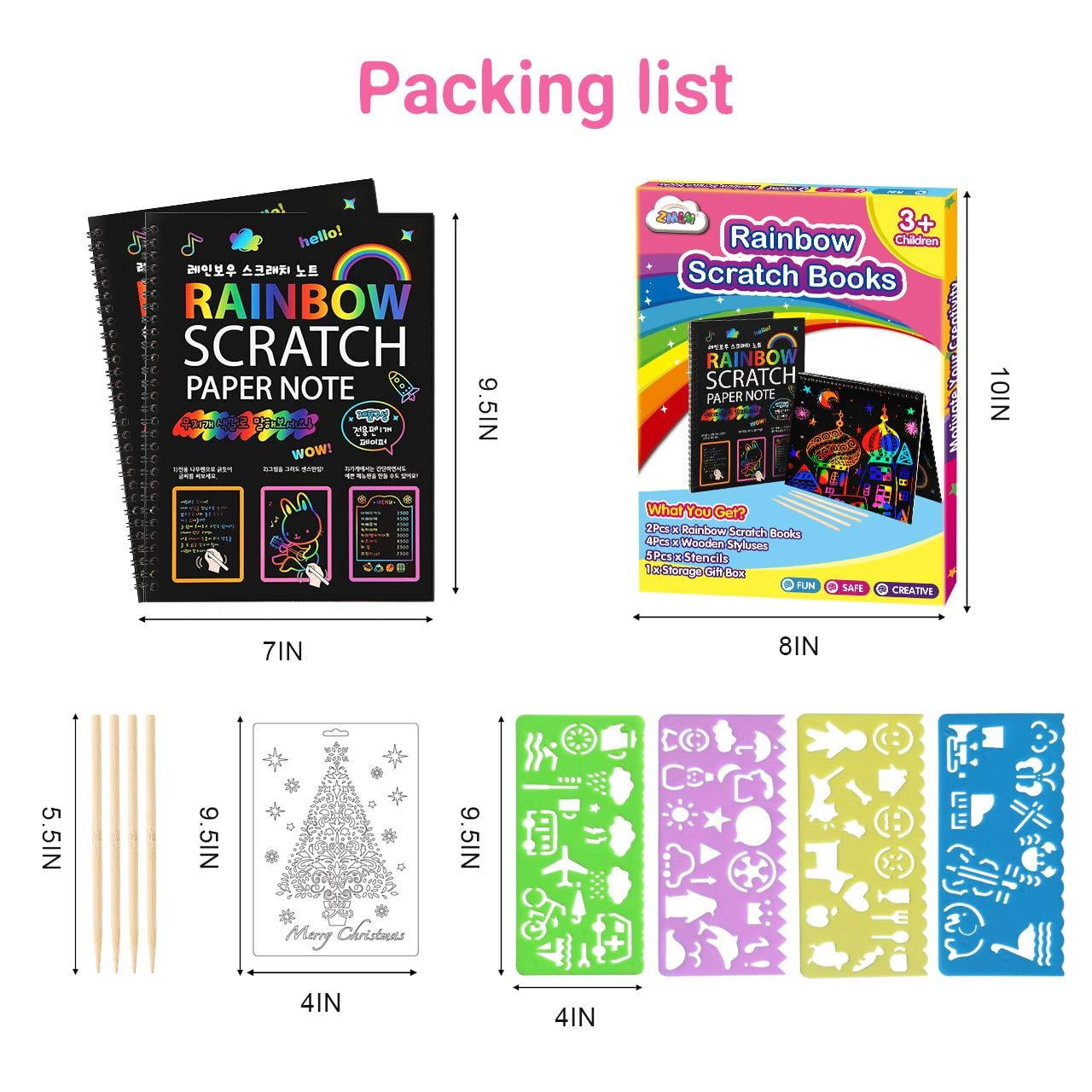 ZMLM Scratch Paper Art Craft Christmas Gift: 2 Pack Rainbow Scratch Art Set  for Kids Drawing Coloring Craft Black Magic Art Supplies Kits for Girls