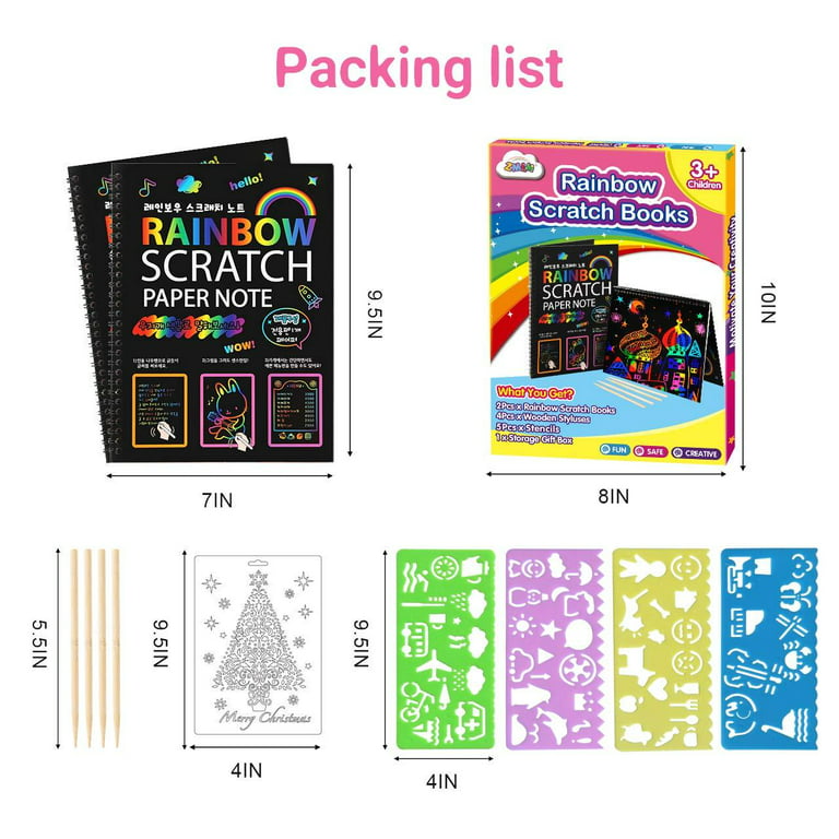 ZMLM Scratch Paper Art-Crafts Notebook: 2 Pack Bulk Rainbow Magic Paper Supplies Toys for 3 4 5 6 7 8 9 10 Years Old Girls Kids Favors Gifts for