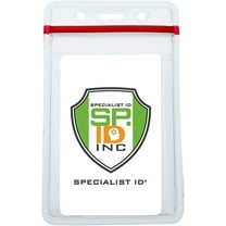 5 Pack - Heavy Duty Vertical Vinyl Badge Holders with Resealable Zip Top Closure - Water Resistant with Red Seal Pouch for Multiple Employee Work Badges, Passes & I'd Cards by Specialist ID