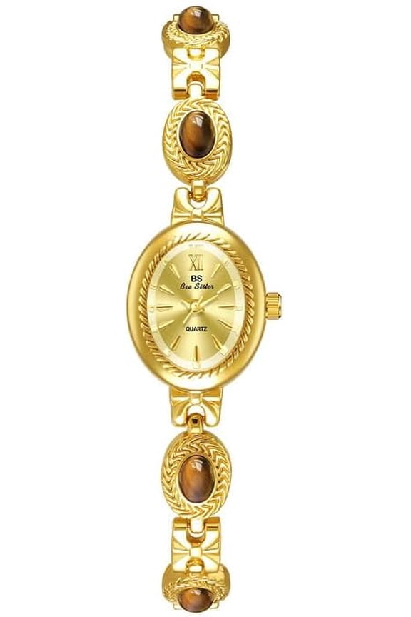 Gold Watches for Women with Small Vintage Bracelet Elegant Jade Oval Dial Dress Watch Fashion Quartz Wrist Watch Waterproof Watch