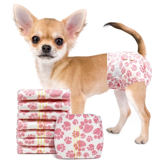 Dono Disposable Female Dog Diapers, XX-Small, Super Absorbent, Leak-Proof, Wetness Indicator, Pink Paw Design, 16 Count