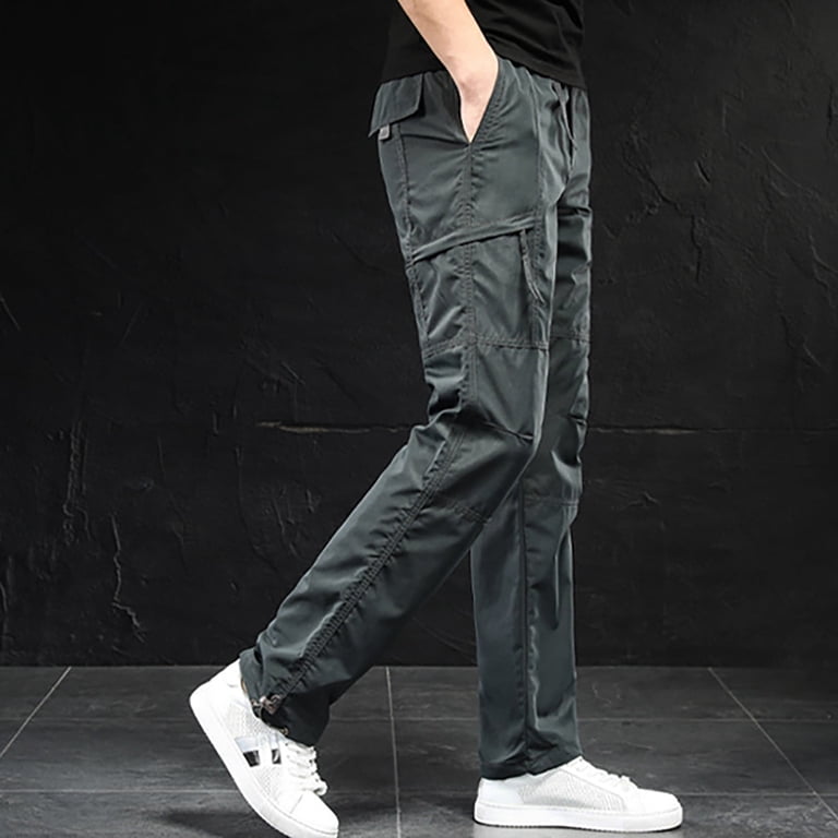 IROINNID Cargo Pants for Men Discount Relaxed Fit Straight Leg Solid Casual  Sweatpants Full Length Cigarette Pants with Multi-pockets,Gray