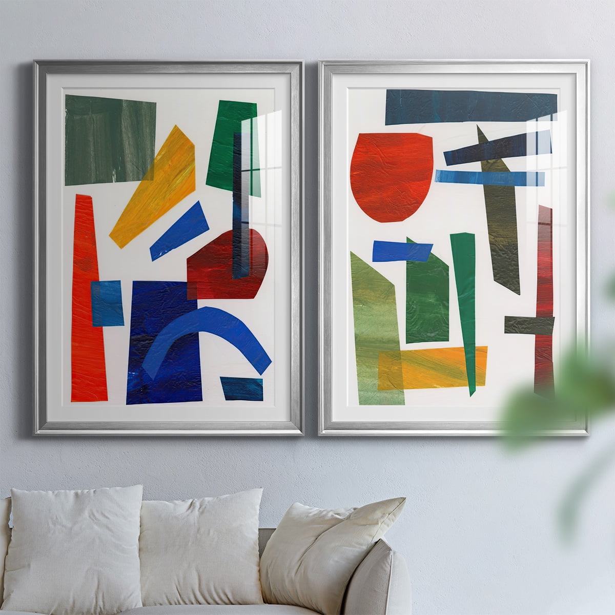 Wexford Home Colorful Shapes I Premium Framed Print, 26.5" x 36.5" - Ready to Hang, Silver (Set of 2)