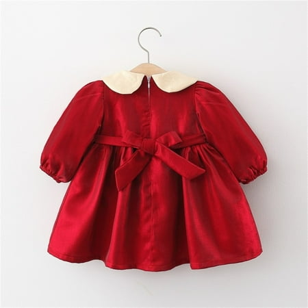 

Cathalem And Dress Toddler Kids Children Baby Girls Patchwork Long Ruffled Sleeve Bowknot Princess plus Size Tween Dresses Dress Red 2-3 Years