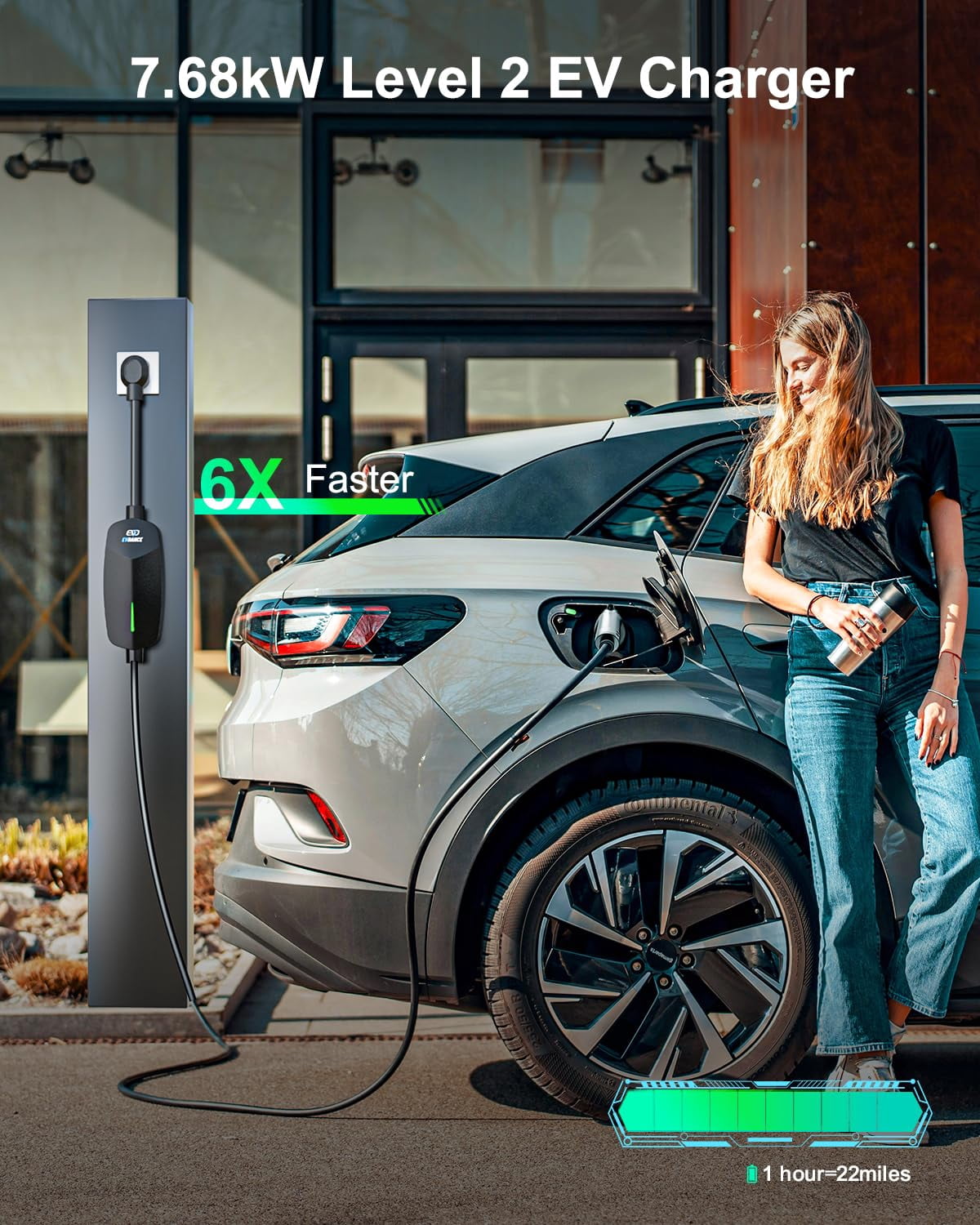 EVDANCE Level 2 EV Charger 32Amp, 7.68kW Portable & Home EV Car Charger with 25FT Cable, NEMA 14-50 Plug, IP66 Waterproof, 240V Electric Vehicle Charging Station Compatible with All J1772 EVs