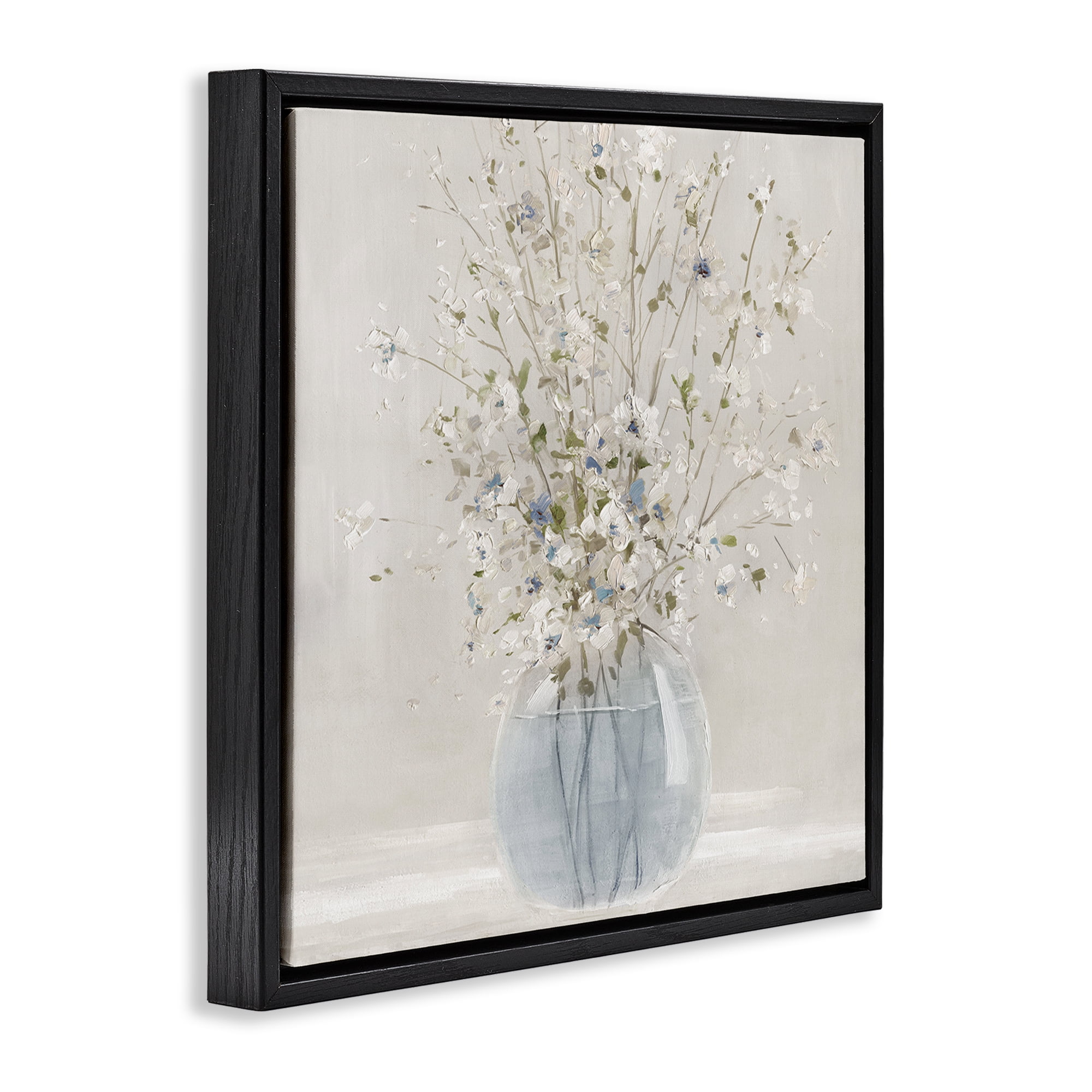 Stupell Industries Serene Glass Vase Bouquet Black Framed Floater Canvas Wall Art, design by Carol Robinson