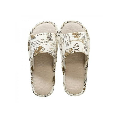 

Topumt Women Men Anti-slip Linen Floral Slippers Home Indoor Summer Open Toe Flat Shoes Slippers Sandals