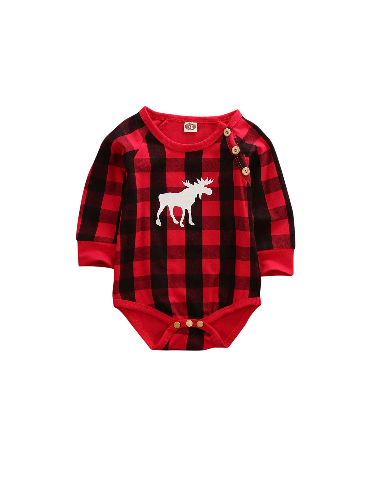 Newborn Baby Boy Girl Christmas Clothes Deer Long Sleeve Bodysuit
