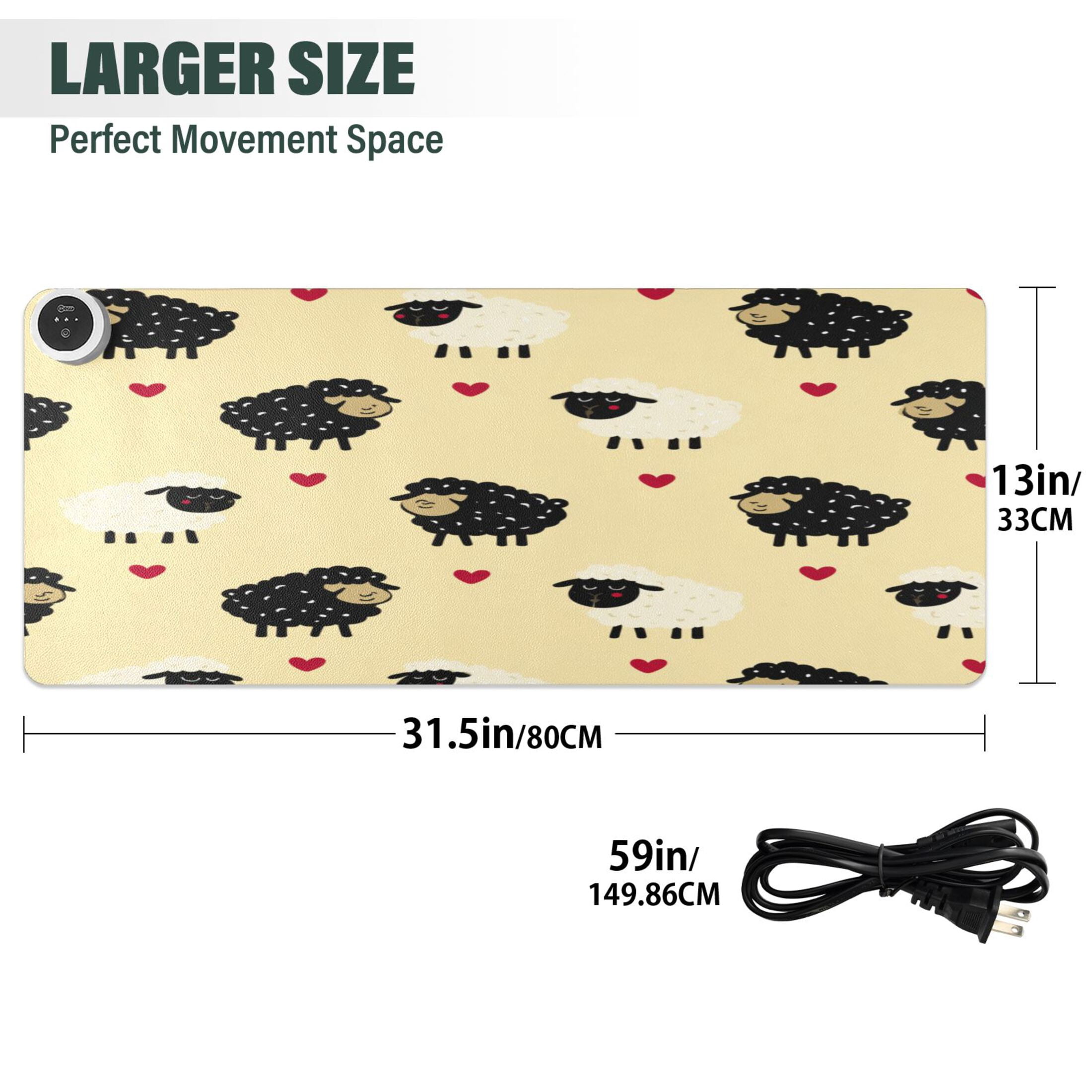 Large Heated Desk Mat Mouse Pad 31.5"x13"PU Leather Graphene Heating Desk Warmer with 3 Temperature Settings 110V US Plug Non-Slip Warm Pad for Home, Office, and Gaming Cute Sheep Heart Pattern