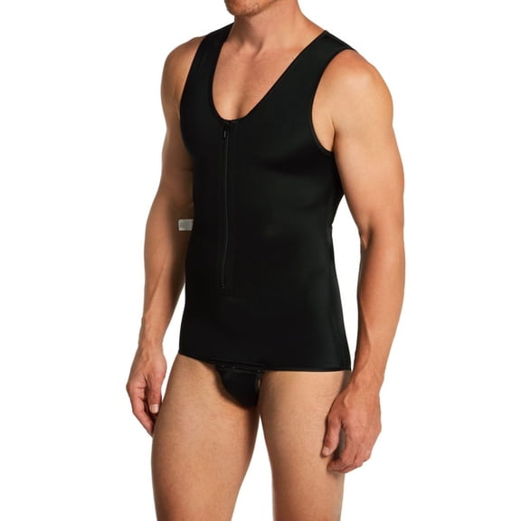 Men's Insta Slim MD301 Compression Zipper Bodysuit Brief w/ Snap Crotch (Black L)