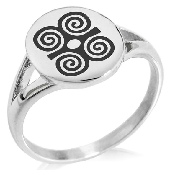 Stainless Steel Aztec Strength Rune Minimalist Oval Top Polished Statement Signet Ring