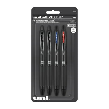 uniball 207 Plus+ Retractable Gel Pen, Medium Point, 0.7 mm, Assorted Ink, 4 Count