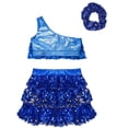 thumbnail image 4 of Alvivi Kids Girls 3 Piece Dance Outfits Sequins Crop Top with Skirt Jazz Latin Performance Costume Royal Blue 14, 4 of 6