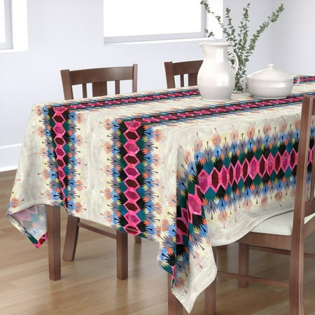 

Cotton Sateen Tablecloth 70 x 108 - Geometric Tribal Bohemian Southwestern Kilim Boho Style Stripe Print Custom Table Linens by Spoonflower