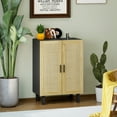 thumbnail image 2 of HOMCOM Buffet Bahut Boho avec 2 Portes en Rotin, Noir, 2 of 7