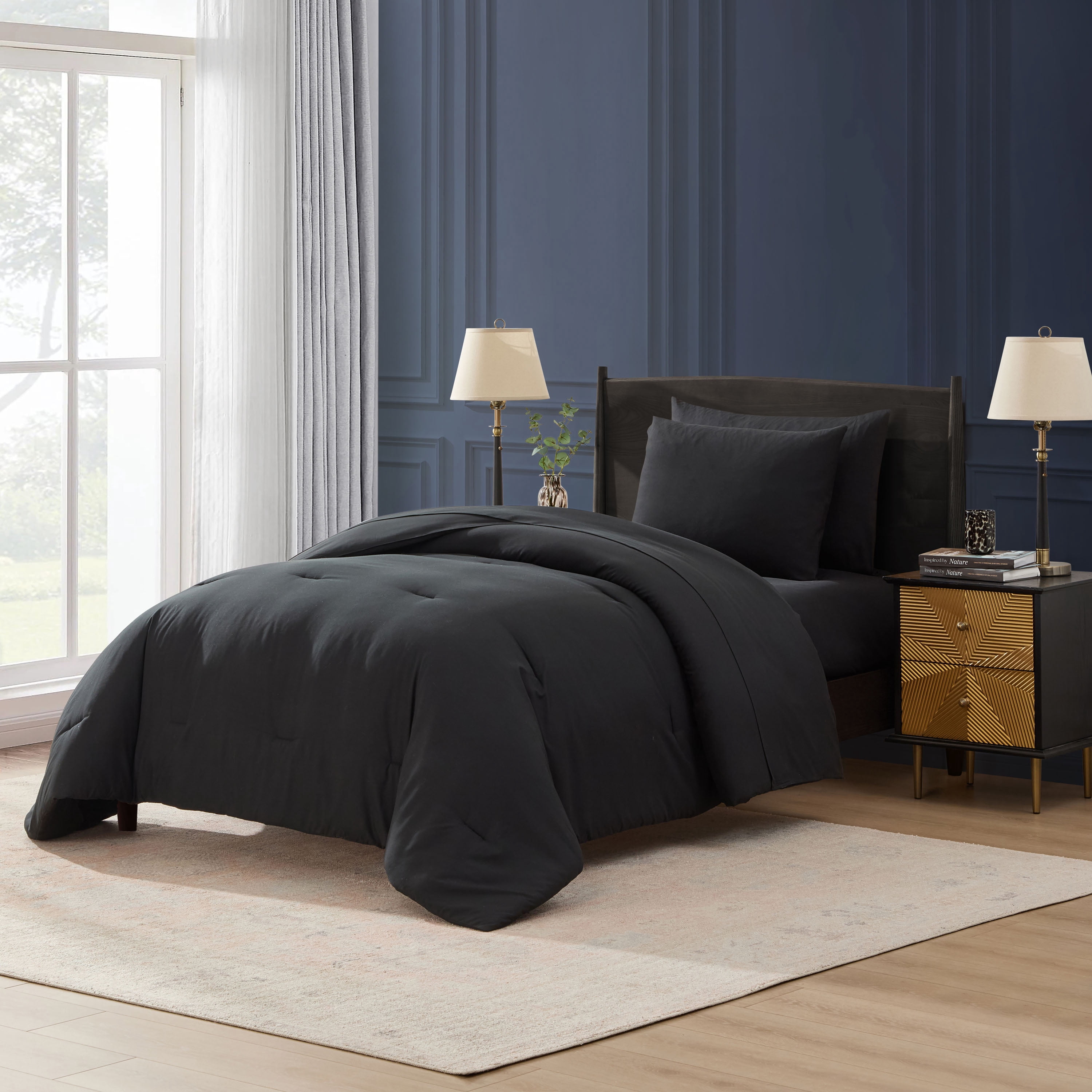 LammaLoe Twin Comforter Sets, 5 Piece Bed in a Bag, Ultra Soft Bedding Comforter Set with Sheets, All Season Bed Set, Black