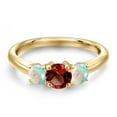 thumbnail image 3 of Gem Stone King 10K Yellow Gold Red Garnet and Simulated White Opal Engagement Ring for Women | 1.05 Cttw | Round 5MM | Gemstone January Birthstone | Size 8, 3 of 6